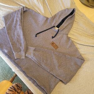 Striped Cropped Hoodie with Leather Patch